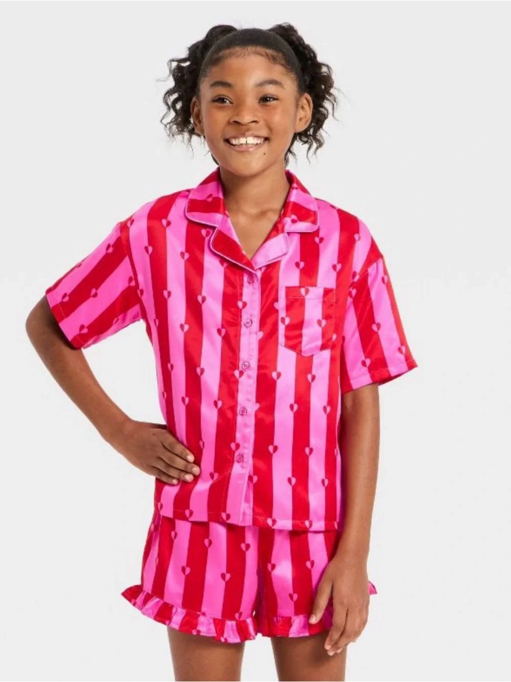 Art class Pink & Red Striped Heart Short Pajama Set